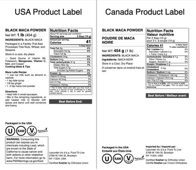 Food to Live - Black Maca Powder, 1 Pound - Finely Ground Raw Dried Root, Kosher, Vegan, Non-Gelatinized Powder, Bulk. Energizing Superfood Supplement