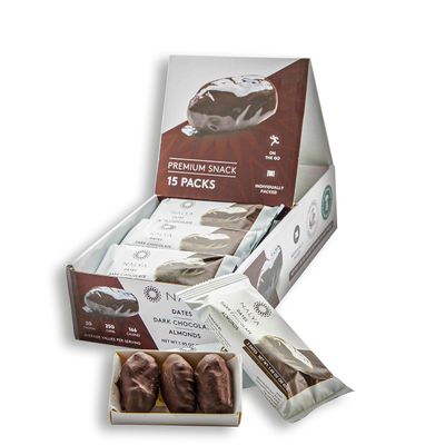 Nakheel Alya Dark Chocolate Almond Stuffed Dates, 16 Pieces - Gourmet Healthy Snack, Vegan, Gluten-Free