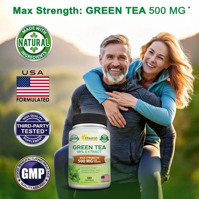 aSquared Nutrition Green Tea Extract with EGCG - 180 Capsules - 500mg per Capsule - 75 Polyphenols, 45 EGCG - Antioxidant Support, Heart Health, Natural Detox - Low Caffeine Supplement