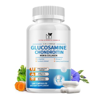 Glucosamine Chondroitin MSM Capsules,Glucosamine 1500mg with Collagen, Turmeric, Joint Supplements for Men,180 Capsules