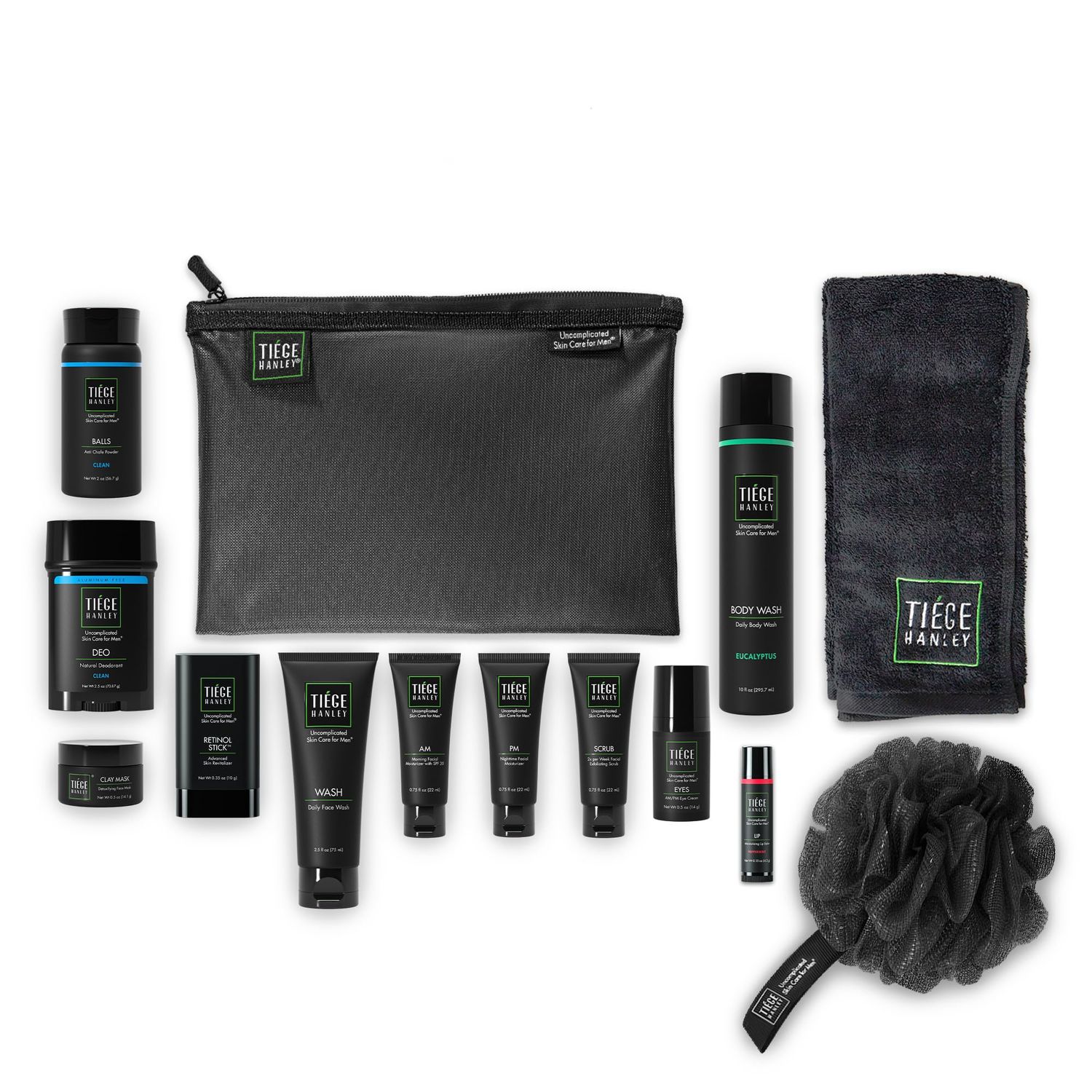 Tiege Hanley Mens Skin Care Gift Box Set, Platinum - Men&#39;s Skincare Set Includes Face Wash, AM PM Moisturizer, Scrub, Eye Cream, Clay Mask, Retinol Stick, Body Wash, Deodorant, Lip Balm