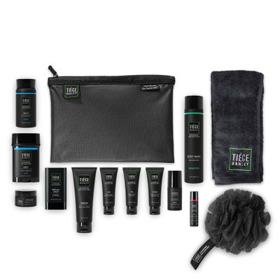 Tiege Hanley Mens Skin Care Gift Box Set, Platinum - Men&#39;s Skincare Set Includes Face Wash, AM PM Moisturizer, Scrub, Eye Cream, Clay Mask, Retinol Stick, Body Wash, Deodorant, Lip Balm