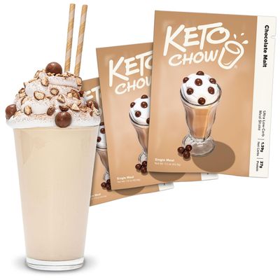 Keto Chow Chocolate Malt - Keto Meal Replacement Shake Powder - Nutritionally Complete - Low Carb - Delicious Easy Meal Substitute - Protein Rich Dairy Free - Single Meal - 3 Pack