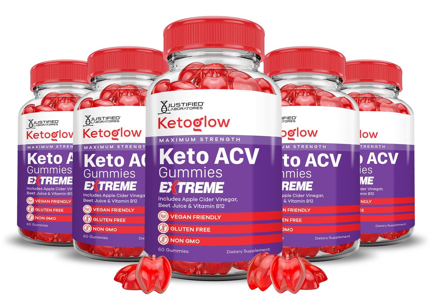 (5 Pack) Keto Glow Keto ACV Gummies Extreme 2000MG Ketoglow Keto Gummies Apple Cider Vinegar Formulated with Pomegranate Beet Juice Powder B12 Vegan Non GMO 300 Gummys