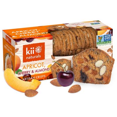 Kii Naturals Artisan Crisps, Healthy Snack Crackers for Cheese, Meats, Spreads, Charcuterie Board - Non-GMO, Kosher, No Preservatives, Hand-Crafted - Apricot, Cherry Almond, 5.3 Ounce (Pack of 1)