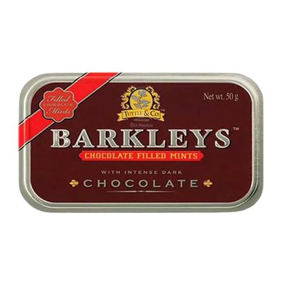Barkleys Chocolate Breath Mints - Strong mint Flavor with Dark Chocolate Filling-For Party, After Dinner, Wedding, Every Day Use-Vegan Mints In Reusable Classic Travel Tins, 1 Pack - 50 Count Each
