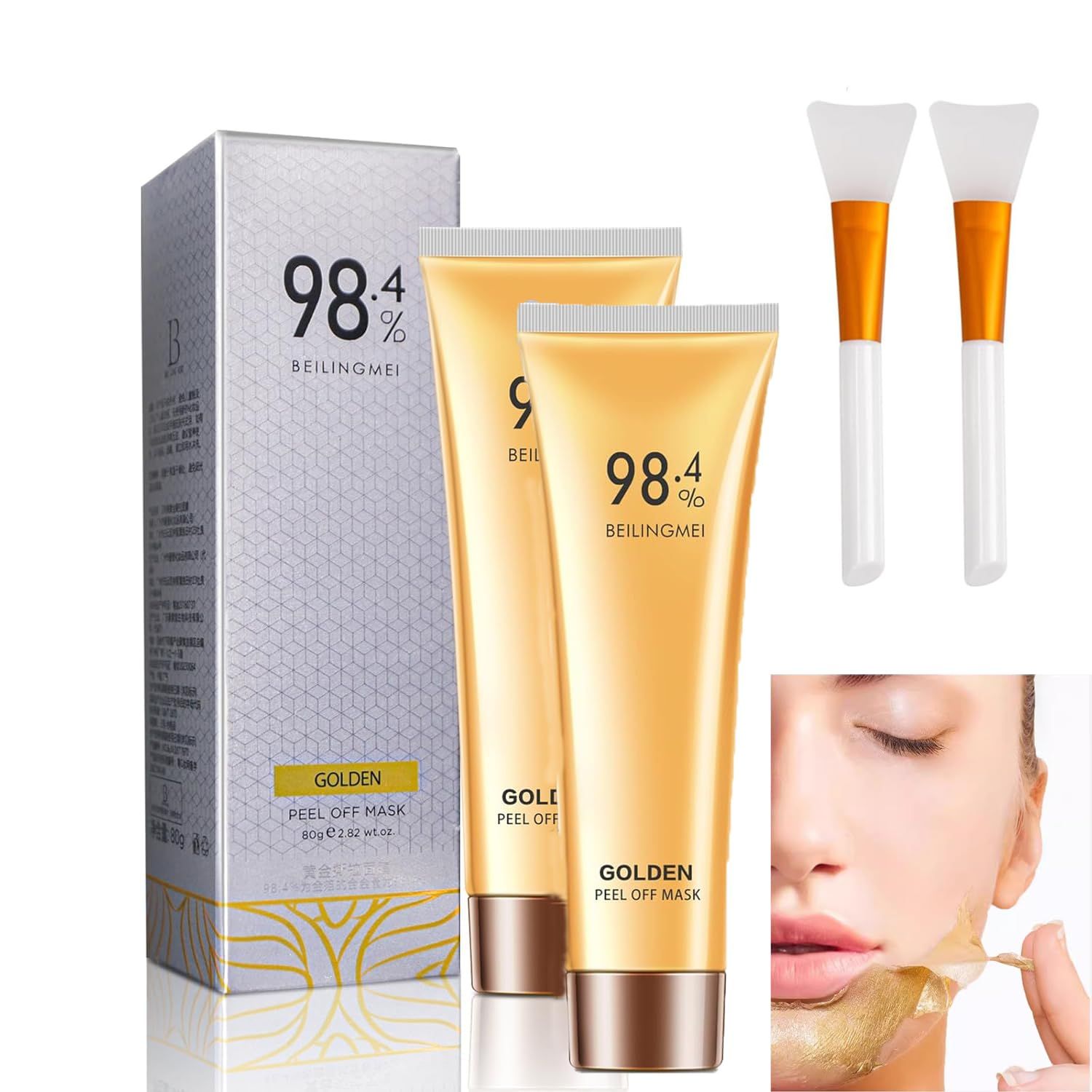 2 PCS Gold Foil Peel-Off Mask, 98.4 Golden Exfoliating Mask for Blackhead and Pore Cleaning, Anti-Aging Gold Face Mask for Moisturizing Reduces Fine Lines Removes Blackheads and Deep Cleaning
