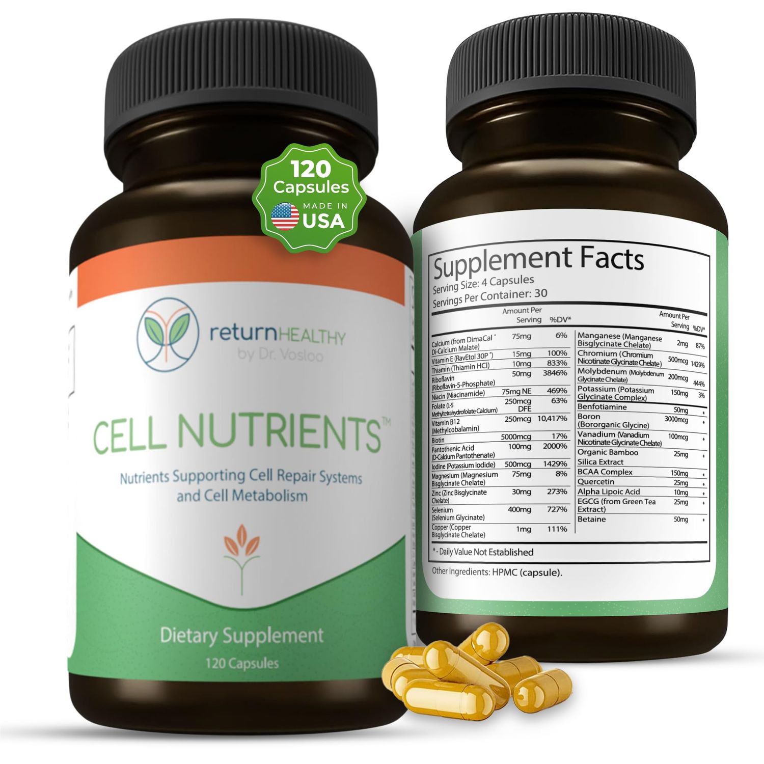 Return Healthy Cell Nutrients Promotes Cell and Membrane Repair Cell Metabolism Helps Fight Tick-Borne Infections More Mitochondrial Supplements Non-GMO, Vegan, 120 caps