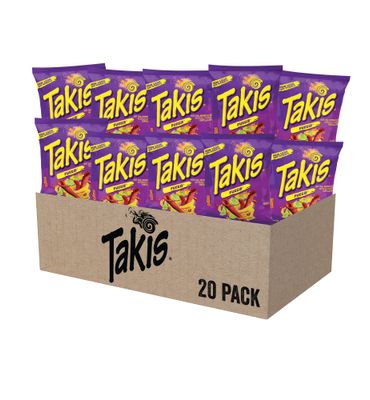 Takis Fuego Rolled Tortilla Chips, Hot Chili Pepper and Lime Artificially Flavored, Multipack Box with 20 Bags of 4 Ounces, Net Weight of 5 Pounds