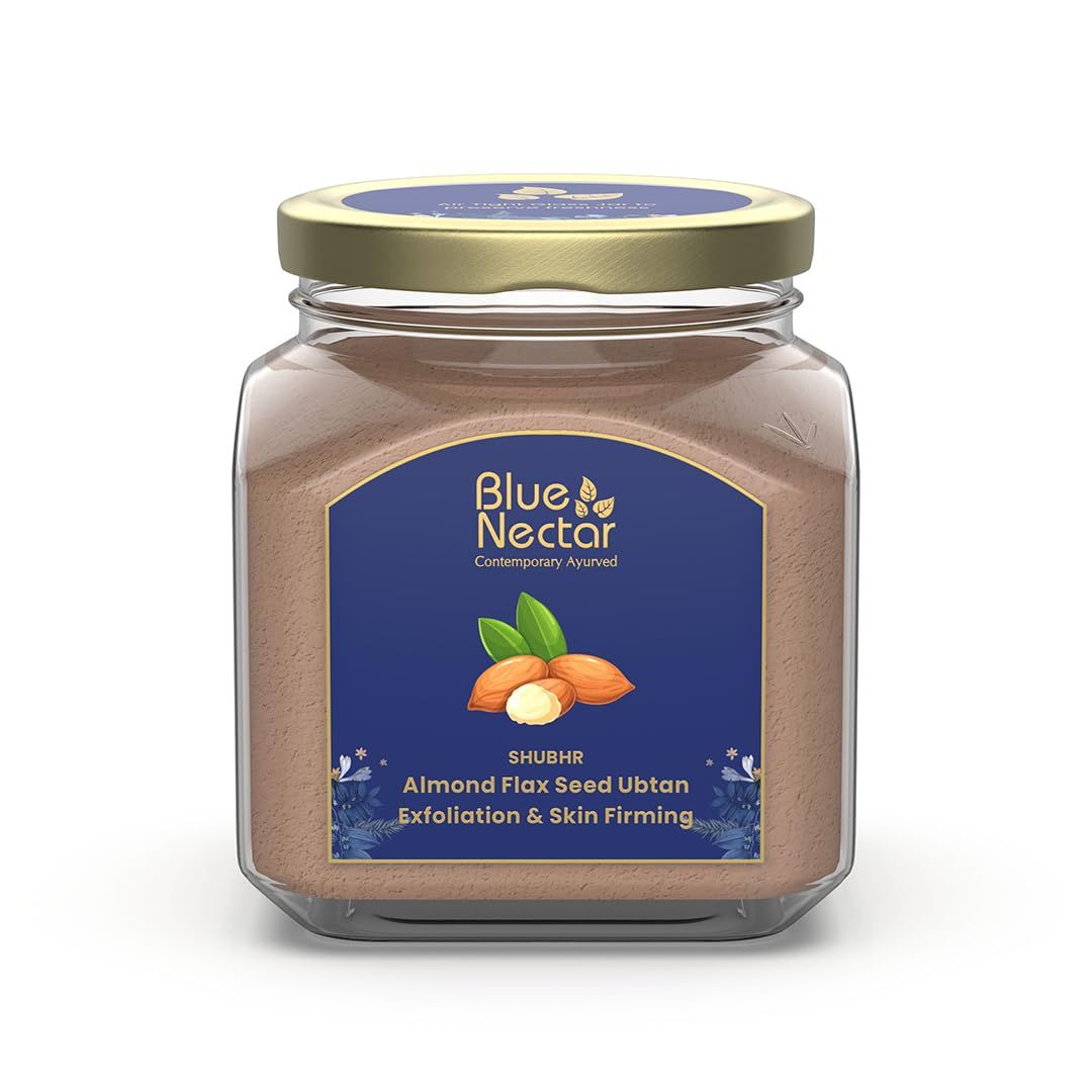 Blue Nectar Almond Ubtan Powder Face Pack for Anti-Aging and Firming Natural Exfoliator for Face with Multani Mitti Powder (3.5 Oz, 12 Herbs)