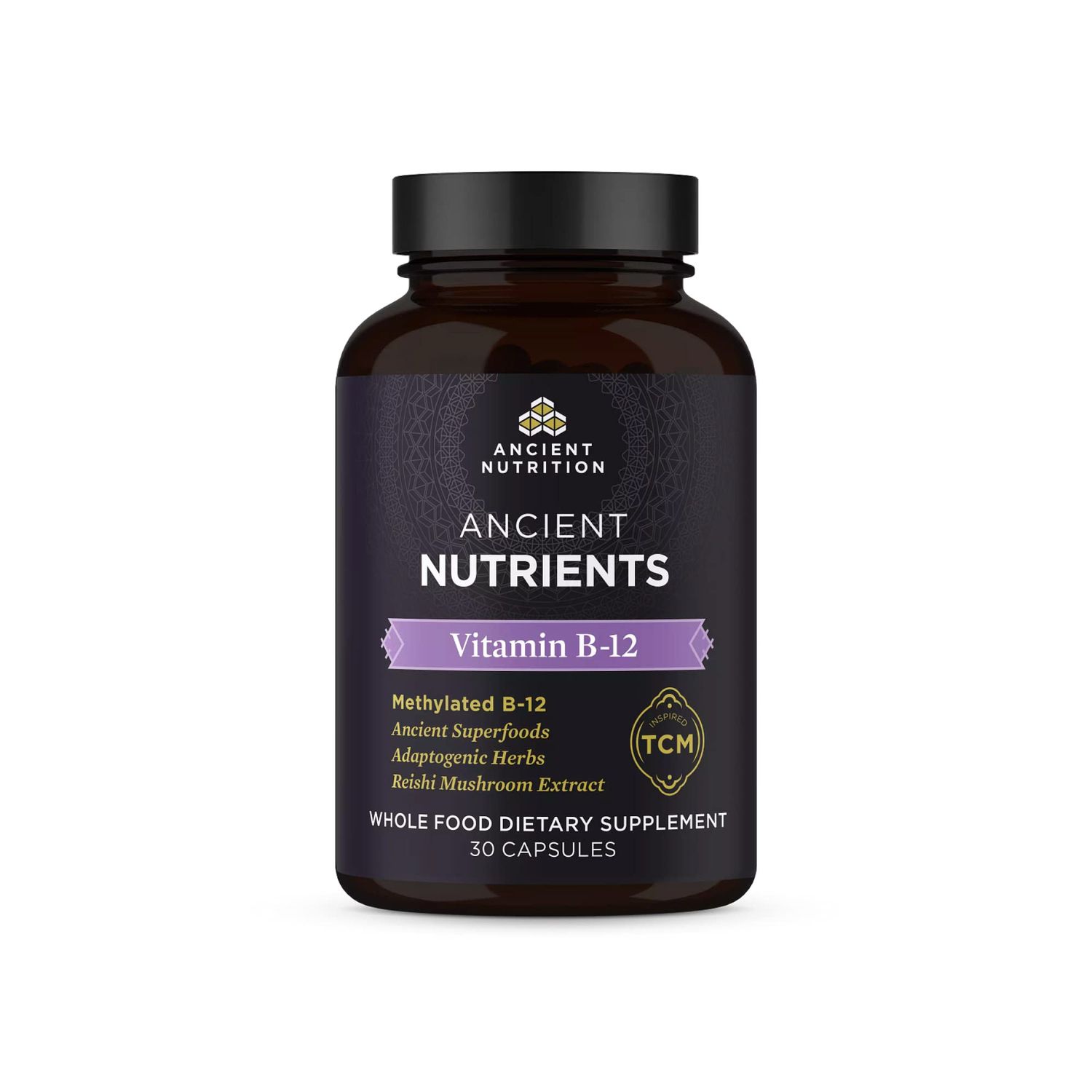 Ancient Nutrition Vitamin B12 Supplement, Supports Energy Metabolism and Nervous System Health, Adaptogenic Herbs, Enzyme Activated, Paleo Keto Friendly, 30 Capsules
