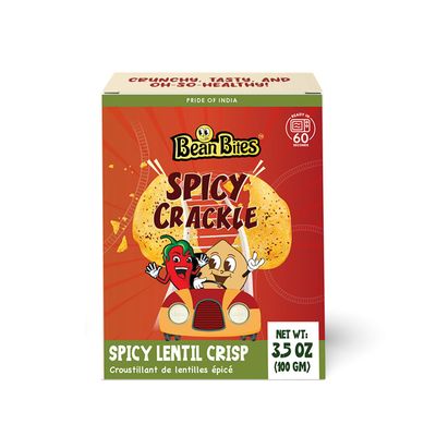 Bean Bites Spicy Crackle Lentil Crisp 3.53 oz (100 g) PACK of 6 Mini Poppadom Snack Round Crunchy Crisps Mild Spicy Heat in Oven (Up to 60 secs) Plant Based Protein by Pride of India