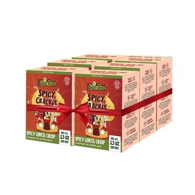 Bean Bites Spicy Crackle Lentil Crisp 3.53 oz (100 g) PACK of 6 Mini Poppadom Snack Round Crunchy Crisps Mild Spicy Heat in Oven (Up to 60 secs) Plant Based Protein by Pride of India