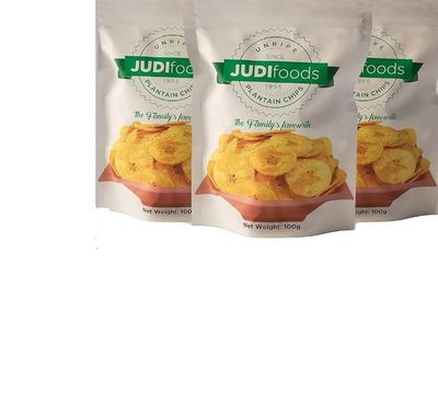 Judi Foods Plantain Chips- Unripe, Salted Plantain Chips, Organic Chips, Crispy Exotic Chips, 3.5 Ounce100G (Pack of 3)