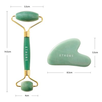 ETHONS Jade Roller Gua Sha 2 in 1 For Face - Premium Construction Face Massager - Skin Tightening De-Puff Face Scraper - Anti Aging - Relieves Headache TMJ [Gift-Ready Packaging]