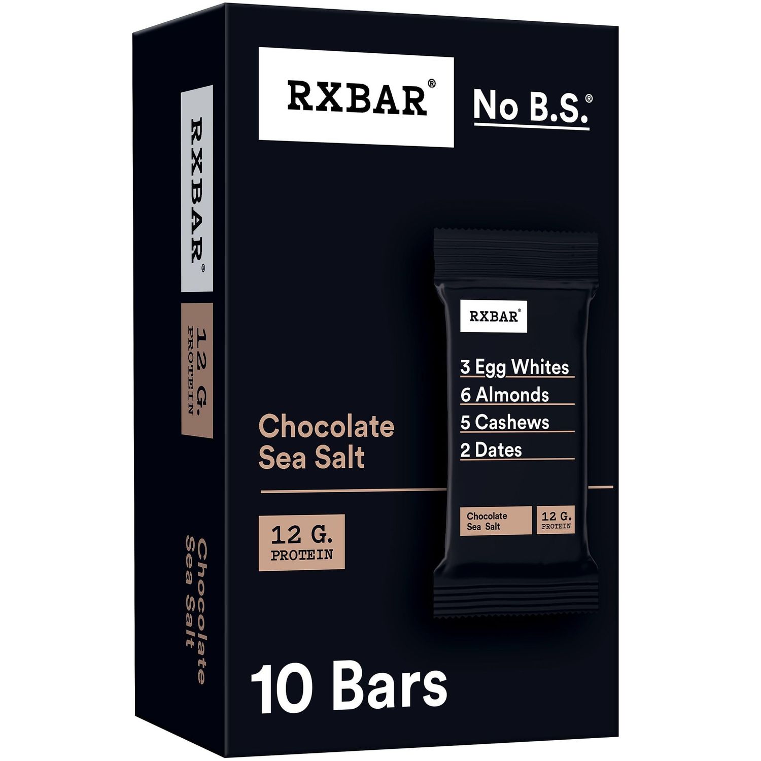 RXBAR Protein Bars, Protein Snack, Snack Bars, Chocolate Sea Salt, 18.3oz Box (10 Bars)