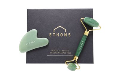 ETHONS Jade Roller Gua Sha 2 in 1 For Face - Premium Construction Face Massager - Skin Tightening De-Puff Face Scraper - Anti Aging - Relieves Headache TMJ [Gift-Ready Packaging]