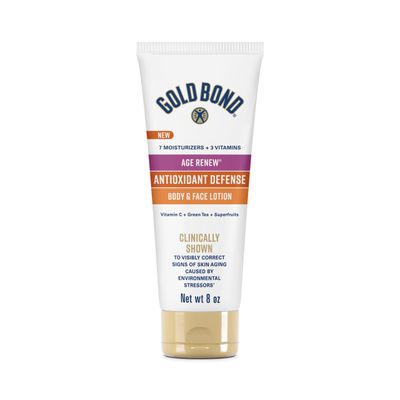 Gold Bond Age Renew Antioxidant Defense Body Face Lotion, Brightens, Smooths Evens Skin Tone, Nongreasy Moisturizer With Vitamin C, Superfruits Green Tea, 8 oz.