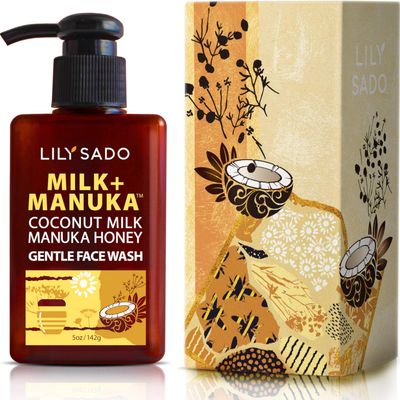 LILY SADO MILKMANUKA Coconut Milk Manuka Honey Gentle Gel Face Cleanser - Natural Cruelty-Free Facial Wash Cleanses, Balances, Soothes Hydrates - Reduces Pores Blackheads - 5oz