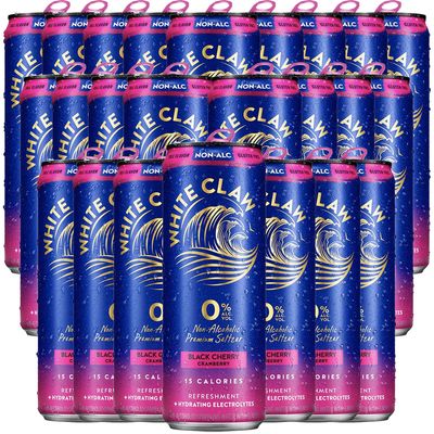 White Claw 24 Pack 0 Alcohol Black Cherry Cranberry Non-Alcoholic Premium Non-Hard Seltzer 15 Calories, Gluten Free, Hydrating Electrolytes