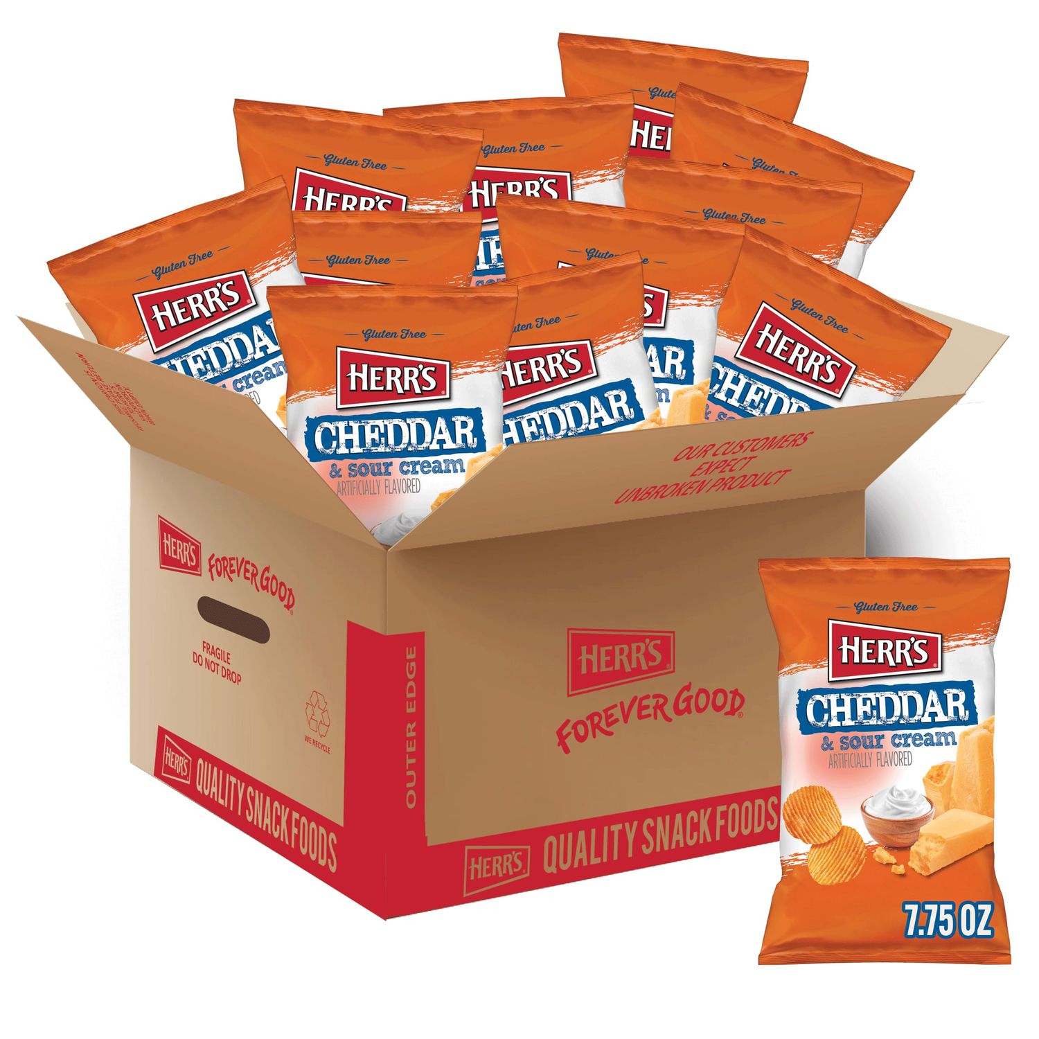 Herr&#39;s Cheddar Sour Cream Potato Chips, 7.75 Ounce (Pack of 12 Bags) - Crunchy Chips with Cheddar and Tangy Sour Cream - A Flavorful Snack for Any Occasion