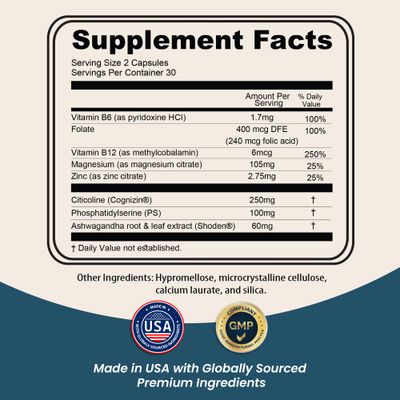 NutriWit - Brain Health Supplement for Cognitive Function, Focus Neuron Support - Non-GMO, Gluten-Free, and Free of Soy, Lactose BSE