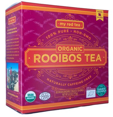 My Red Tea USDA Organic Rooibos Tea 80 Tagless Teabags Single-Origin, Farmer-Friendly, Caffeine-Free Sustainably Farmed in South Africa Pure Natural