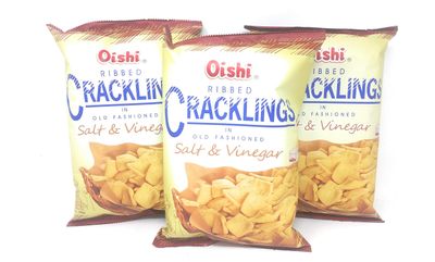 Oishi Ribbed Cracklings in Old Fashioned, Salt Vinegar Flavoured, 90g, 3 Pack