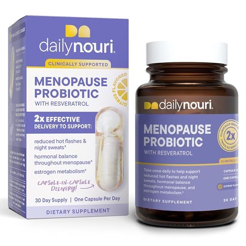 Nouri Daily Menopause Probiotic with Resveratrol Menopause Relief, Hormonal Balance Estrogen Metabolism Support Resveratrol Capsules to Reduce Hot Flashes 30-Day Supply
