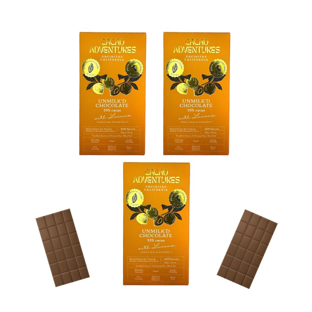 Cacao Adventures - Dairy-Free Lucuma Milk Chocolate Unmilk&#39;d Bar Ceremonial Cacao (1.76 oz - Pack of 3)