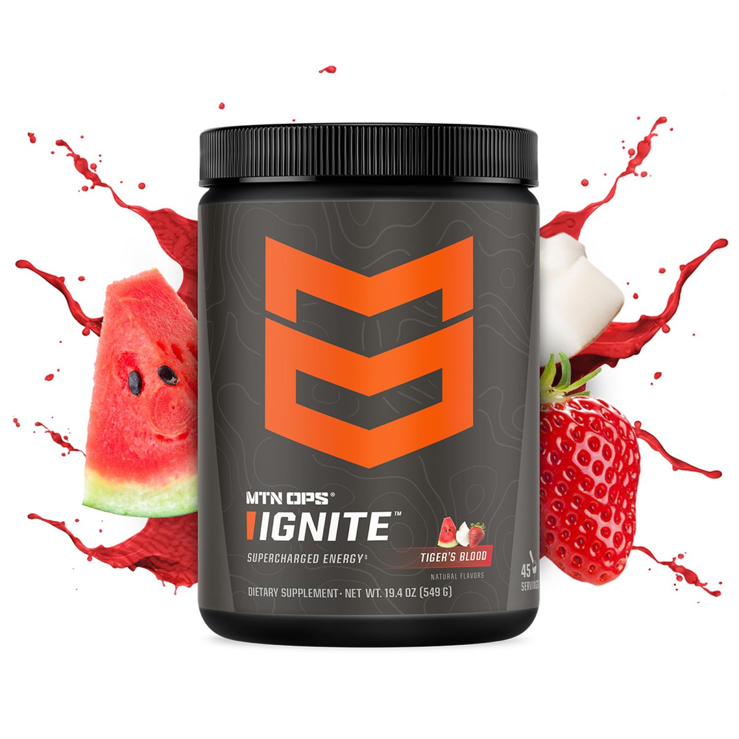 MTN OPS Ignite Supercharged Energy Drink Mix 45-Serving Tub, Tiger&#39;s Blood