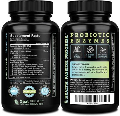 Probiotics and Prebiotics SBO Probiotics (60 Billion CFU 90 Capsules) Acidophilus Probiotic w. Saccharomyces Boulardii, Bifidobacterium Spore Probiotic Organic Sprouted Prebiotic Fiber Blend