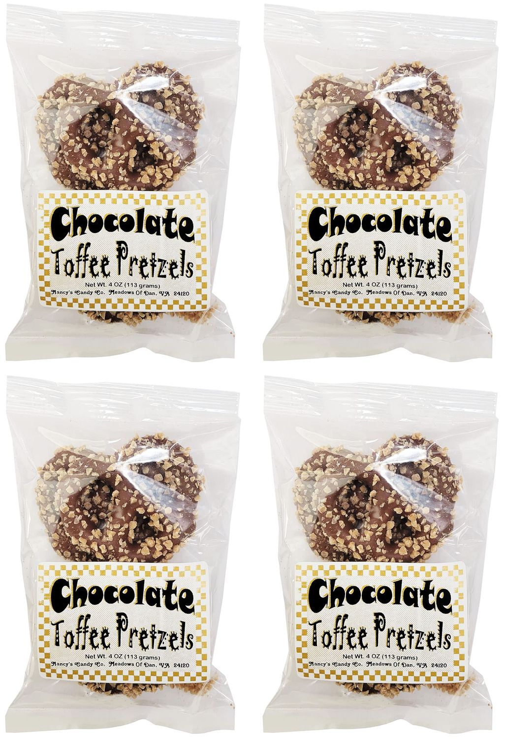 Stephanie Made In USA Pack of 4 Milk Chocolate Toffee Covered Christmas Pretzels (1lb total) 4 Ounces