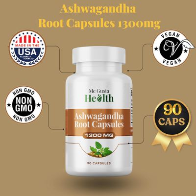 ME GUSTA HEALTH Ashwagandha Root Powder Capsules 1300mg, Ashwagandha Capsule Metabolism Support, Immune Mood Support, Ashwamag GMO Free Energy Support Sleep Support 90 Capsules (Pack of 01)
