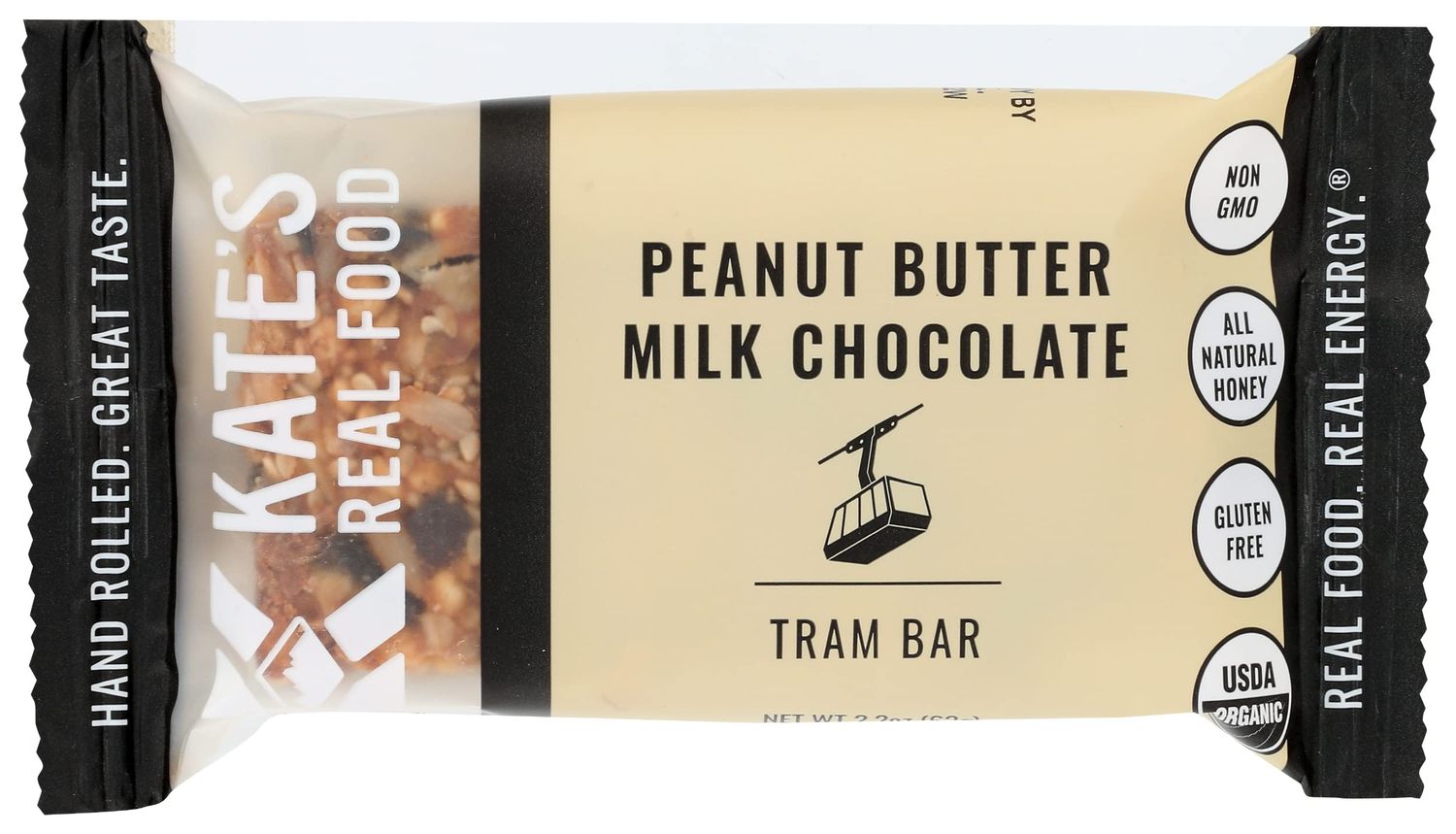 Kate&#39;s Real Food Tram Bar Peanut Butter Milk Chocolate, Gluten Free, Kosher Friendly, 2.2 Ounce (Pack of 12)