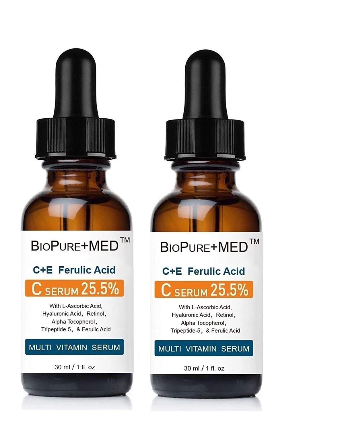 BioPureMED 25 Vitamin CEFerulic Acid Serum for Face: Anti Wrinkle Serum with Tripeptide-5, Retinol, Hyaluronic Acid tns Best Korean Organic Vitamin C SerumFace Moisturizer (2 Pack)