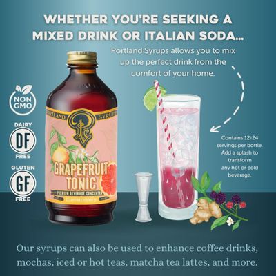 Portland Syrups Grapefruit Tonic Syrup - Craft Delicious Cocktails, Mocktails, Tea, Soda, Coffee Drinks, and More - 12 oz with 12-24 Servings (Pack of 1)