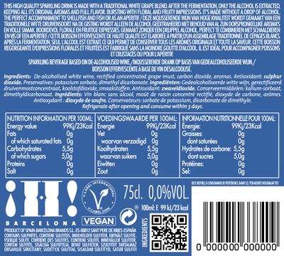 HOLA! - H! BARCELONA - Premium Sparkling White Wine, 0.0 Alcohol, Vegan, Gluten-Free, Perfect for Celebrations (750ml Bottle)