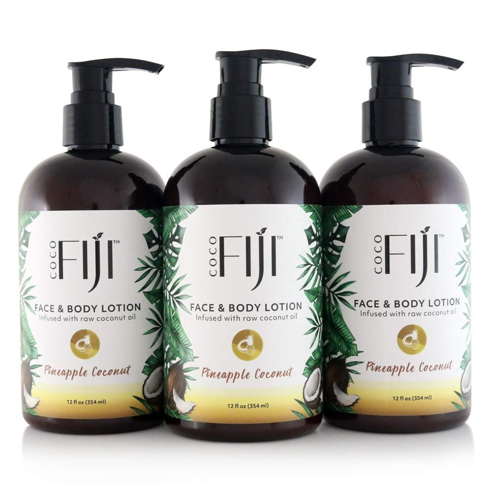 Coco Fiji Face Body Lotion Infused With Coconut Oil Lotion for Dry Skin Moisturizer Face Cream Massage Lotion for Women Men Pineapple Coconut 12 oz, Pack of 3
