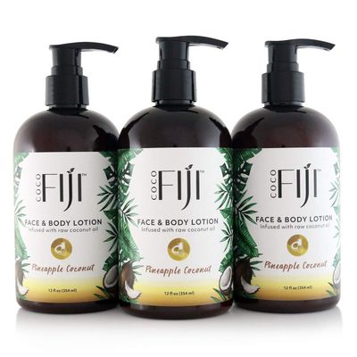 Coco Fiji Face Body Lotion Infused With Coconut Oil Lotion for Dry Skin Moisturizer Face Cream Massage Lotion for Women Men Pineapple Coconut 12 oz, Pack of 3
