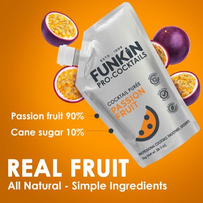 Funkin Passion Fruit Puree Real Fruit, Two Ingredient, Natural Mixer for Cocktails, Drinks, Smoothies Vegan, Non-GMO, Gluten-Free (2.2 lbs)