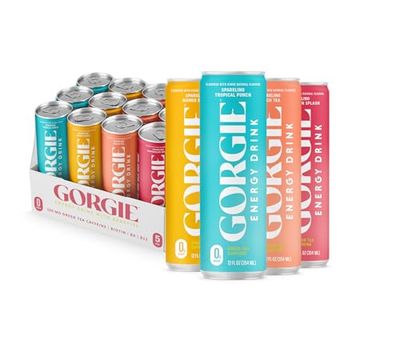 GORGIE Bestsellers Variety, Sugar-Free Natural Energy Drink Sparkling, Healthy Energy Drinks - Green Tea, Biotin, B Vitamins -150mg Caffeine, Vegan, Low Calorie (Pack of 12)