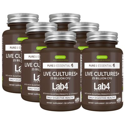 Igennus Probiotics Prebiotic, Lactobacillus Acidophilus Bifidobacterium, Live Cultures Lab4, Guaranteed 25 Billion CFU, for Women Men, Non-Bloating Gut Health Support, Non-GMO, 6 x 30 Capsules