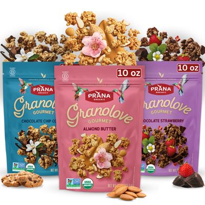 Prana Granolove Gourmet - 3 Variety Packs Organic Granola Cereal Rich in Fiber, Vegan, Non-GMO, Kosher Breakfast Snacks 10 oz Bags - 3 Pack