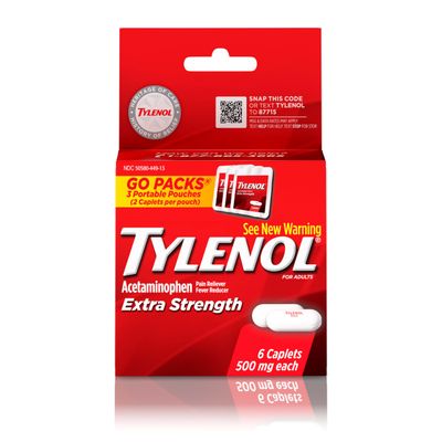 Tylenol Extra Strength 500 mg Acetaminophen Caplets, Pain Reliever Fever Reducer, Acetaminophen for Minor Arthritis Pain, Headache, Backache Menstrual Pain Relief, Travel Size, 6 Ct