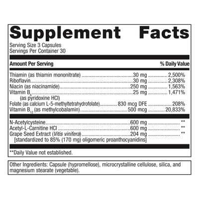 Metagenics Ceralin - B Vitamins for Brain Nerve Support - Mitochondrial Support - Non-GMO Gluten-Free - With N-Acetylcysteine, 250 mg Niacin 30 mg Riboflavin - 90 Count