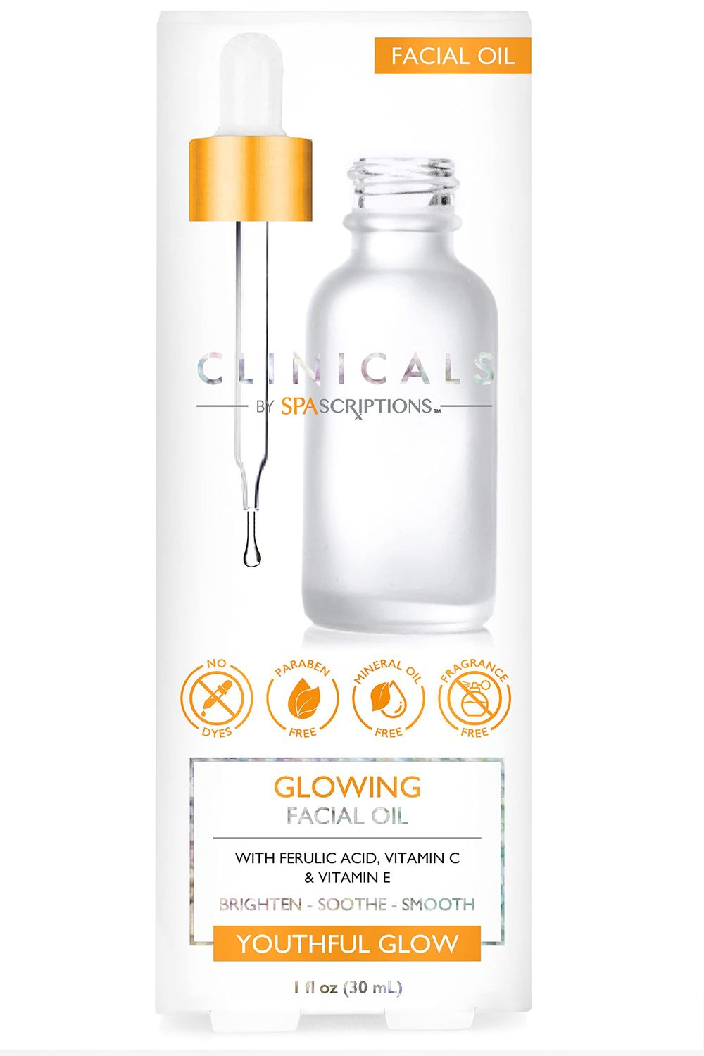 SpaScriptions Clinicals Glowing Facial Oil with Ferulic Acid, Vitamin C, and Vitamin E to Brighten, Soothe and Smooth your Skin to a Youthful Glow