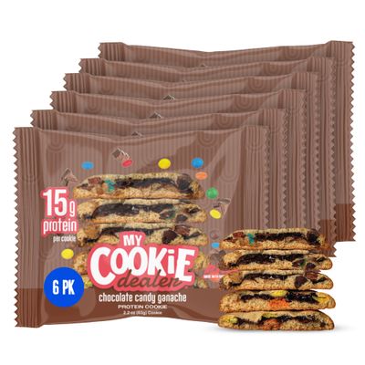 My Cookie Dealer Protein Cookies, Chocolate Candy Ganache (6-Pack, 2.2oz Each) - 15g of RAW Nutrition Protein per Cookie - Individually Wrapped Travel Snacks