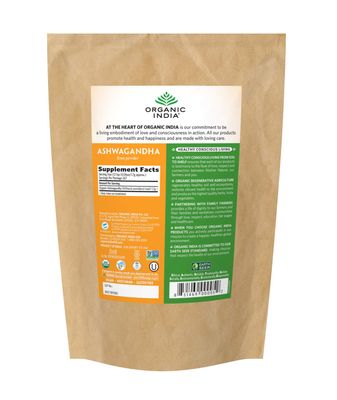 ORGANIC INDIA Ashwagandha Powder Organic - Ashwagandha Root Powder Bulk, Herbal Supplement - Vegan, Gluten-Free, Kosher, Non-GMO, Supports Stress Relief, Energy, and Sleep - 1lb Bag