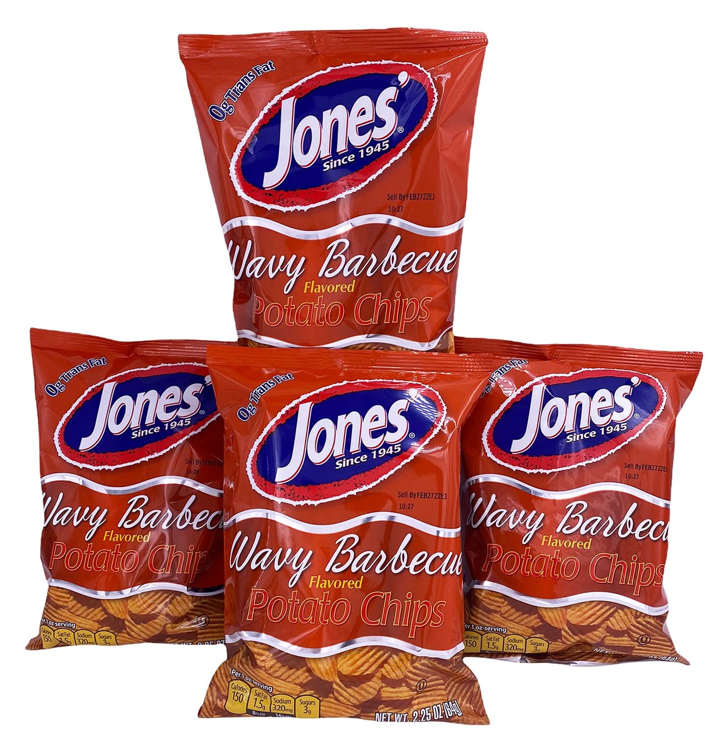Jones&#39; Potato Chips, 2.25 oz (Wavy Barbecue) Pack of 4